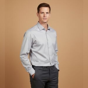 $98 Calvin Klein Mens Refined Cotton Regular-Fit Non-Iron Stretch Shirt